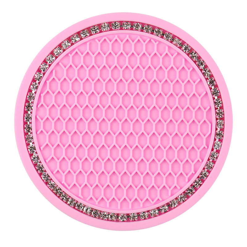 Custom Round Sparking Non-slip Car Cup Mats Rhinestone Coasters by Handshake (Model: HS-817)